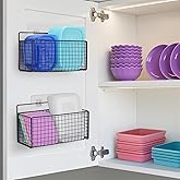 AMZABBY 2 Pack Large Adhesive Cabinet Organizer - Lid Organizer Inside Cabinet Wall Mounted Pantry Door Caddy for Food Container Lid Kitchen Under Sink Basket