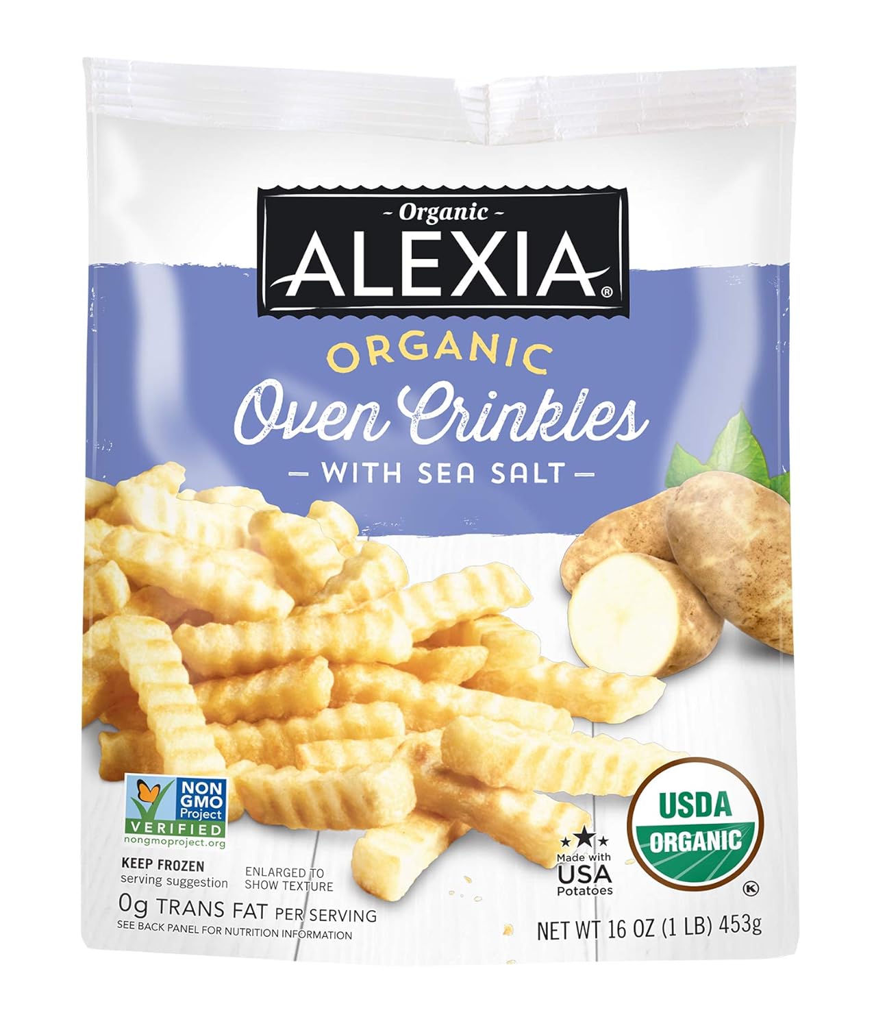 Alexia Organic Oven Crinkles with Sea Salt, Non-GMO Ingredients, 16 oz (Frozen)
