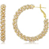 SayovatBek 14K Gold Plated 25–35mm Lightweight Hoop Earrings for Women, Cubic Zirconia, 925 Sterling Silver Post, Hypoallergenic Jewelry