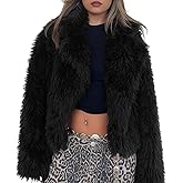 Yimoon Womens Faux Fur Coat Cropped Fluffy Fur Jacket Long Sleeve Lapel Collar Winter Fuzzy Shaggy Short Coat