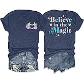 FRYAID Magical Shirt Women Believe in The Magic Tshirt Kingdom Castle Tie Dye Tee Family Holiday Vacation Short Sleeve Tops