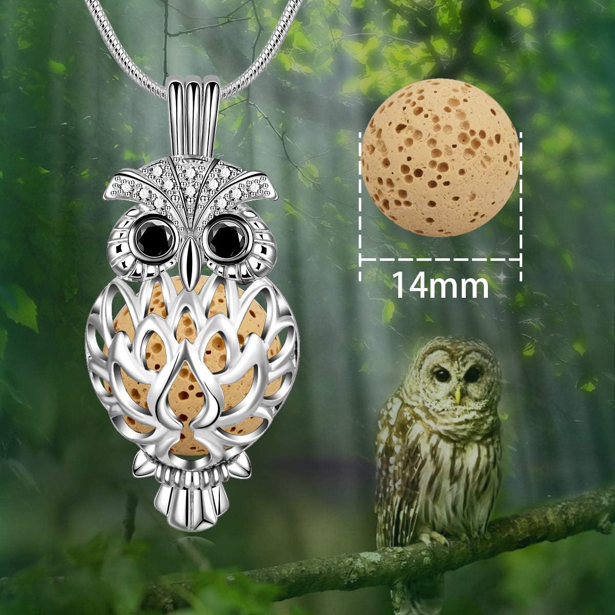 EUDORA Aromatherapy Diffuser Oil Owl Necklace for Women Aromatherapy Essential Oil Diffuser Pendant with 7PCS Lava Stone, 24" - Image 5