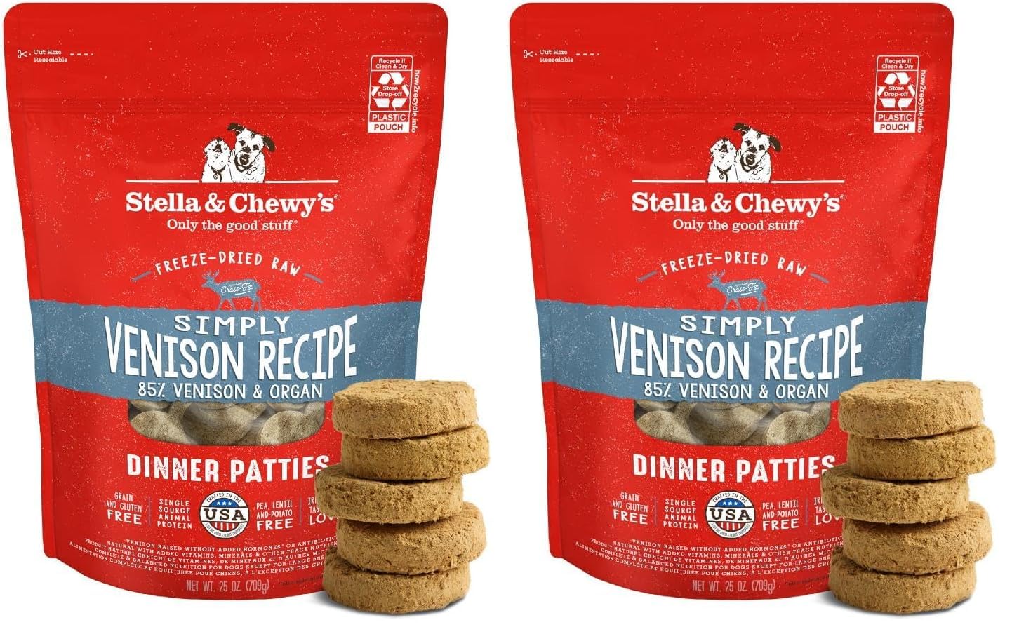Stella & Chewy's Freeze-Dried Raw Dinner Patties - Simply Venison Recipe - High Protein Grain-Free Puppy & Dog Food - Perfect for Picky Eaters - 25 oz (Pack of 2) Image