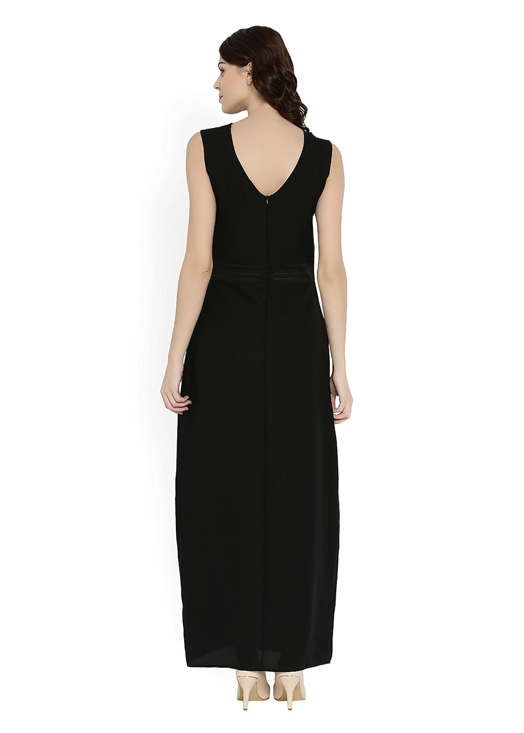 rare women black solid maxi dress (ep1604)