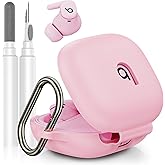 LDSXAY Compatible with Beats Powerbeats Fit Case Cover, Soft Silicone Shockproof Protective Skin Case for Powerbeats Fit Earbuds 2025 with Cleaner Kit & Carabiner, Top Logo Visible (Pink)