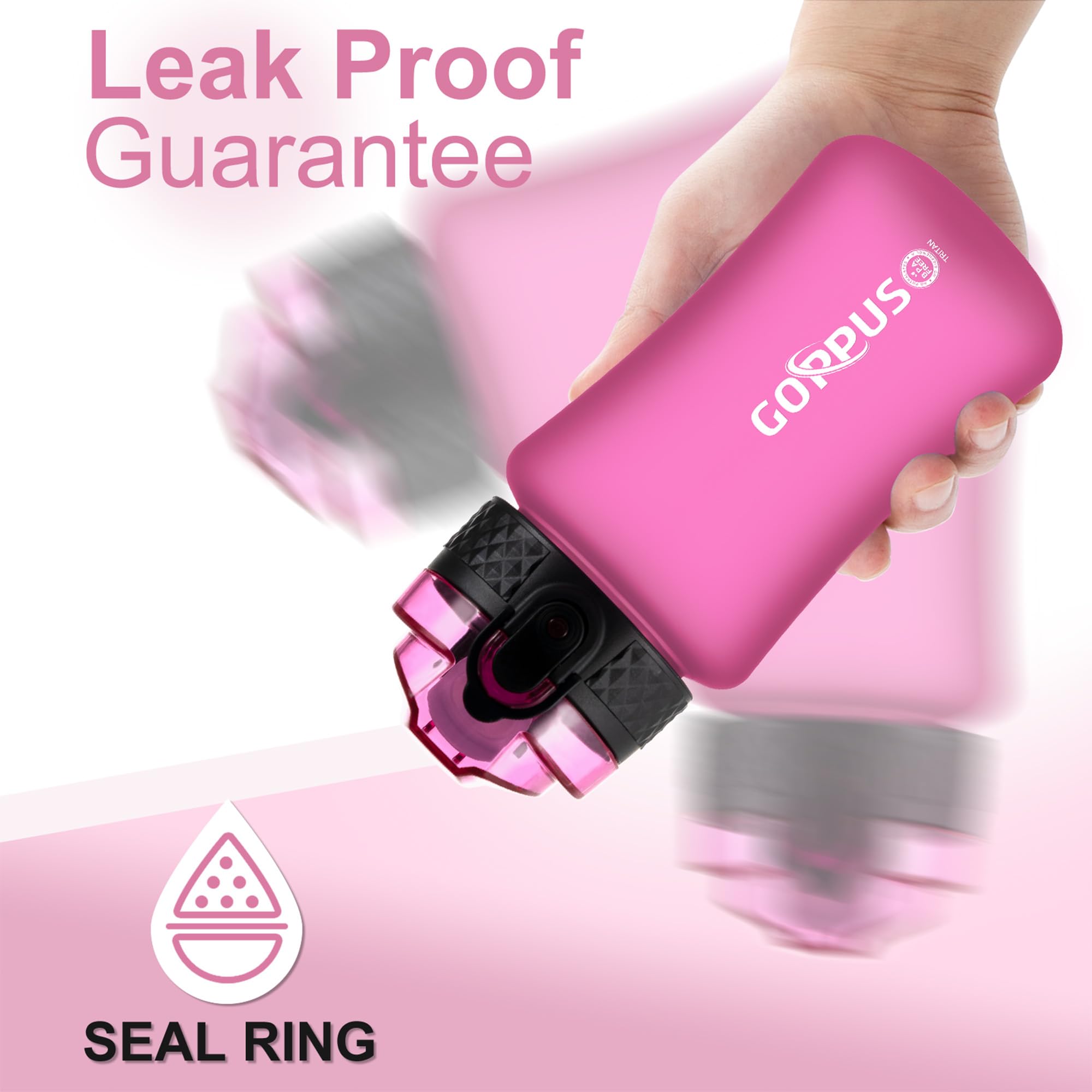 GOPPUS Kids Water Bottle with Straw Spout Lid 10pcs Stickers 12 oz Leak-proof BPA Free Motivational Time Marker Tritan Plastic Water Bottles for Girls Boys School Sports - view 5