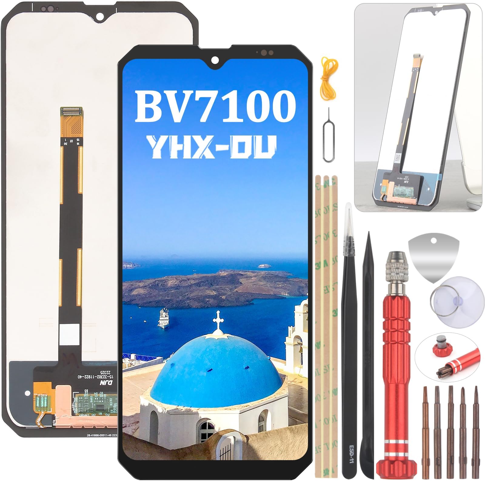 YHX-OU 6.58 Inch Black LCD Display for Blackview BV7100 LCD Display Touchscreen Digitizer Assembly Replacement Screen with Tool
