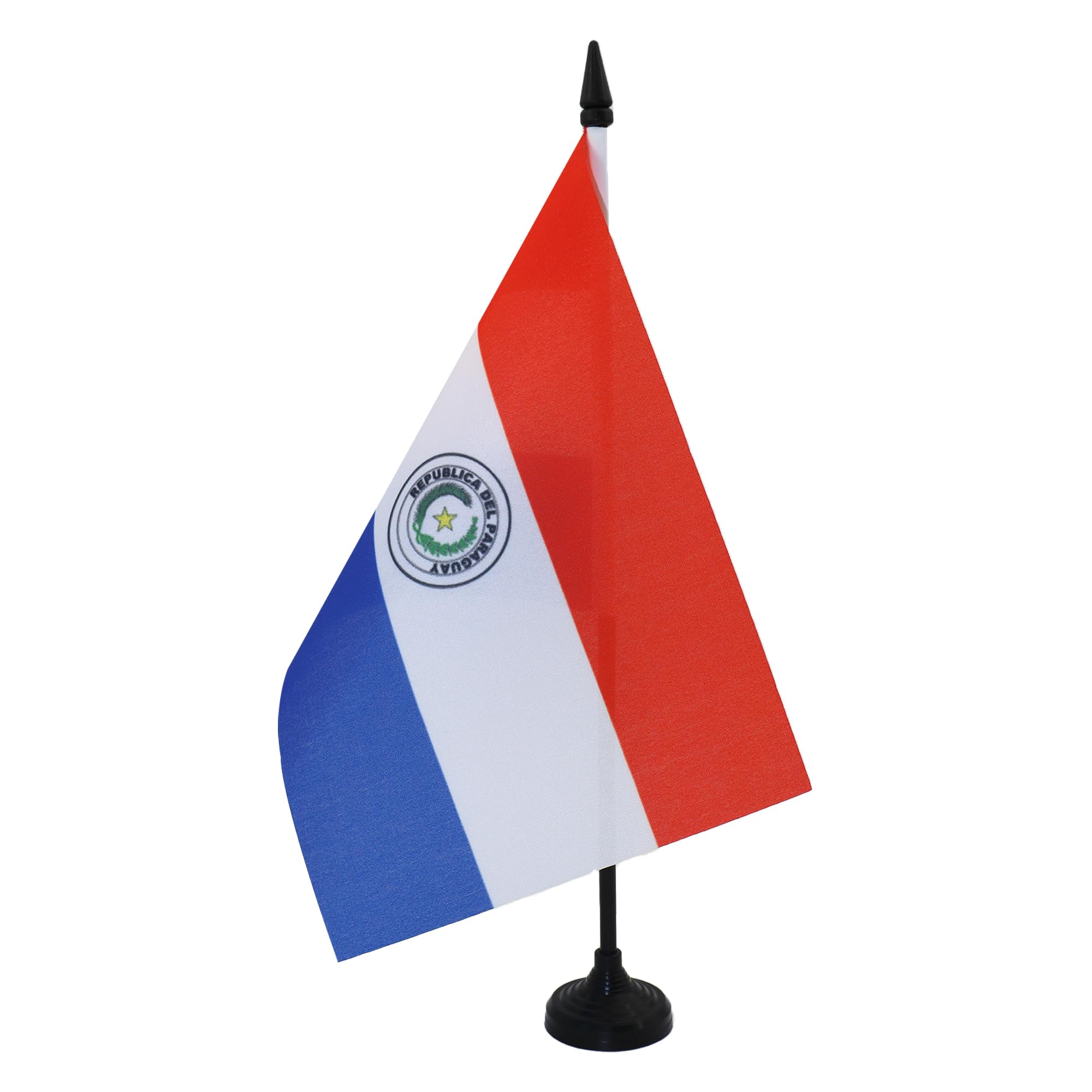 AZ FLAG Paraguay Table Flag 5'' x 8'' - Paraguayan Office Decoration 100% Polyester 21 x 14 cm - Mini Desk Flag with Pole and Black Plastic Base — image 1
