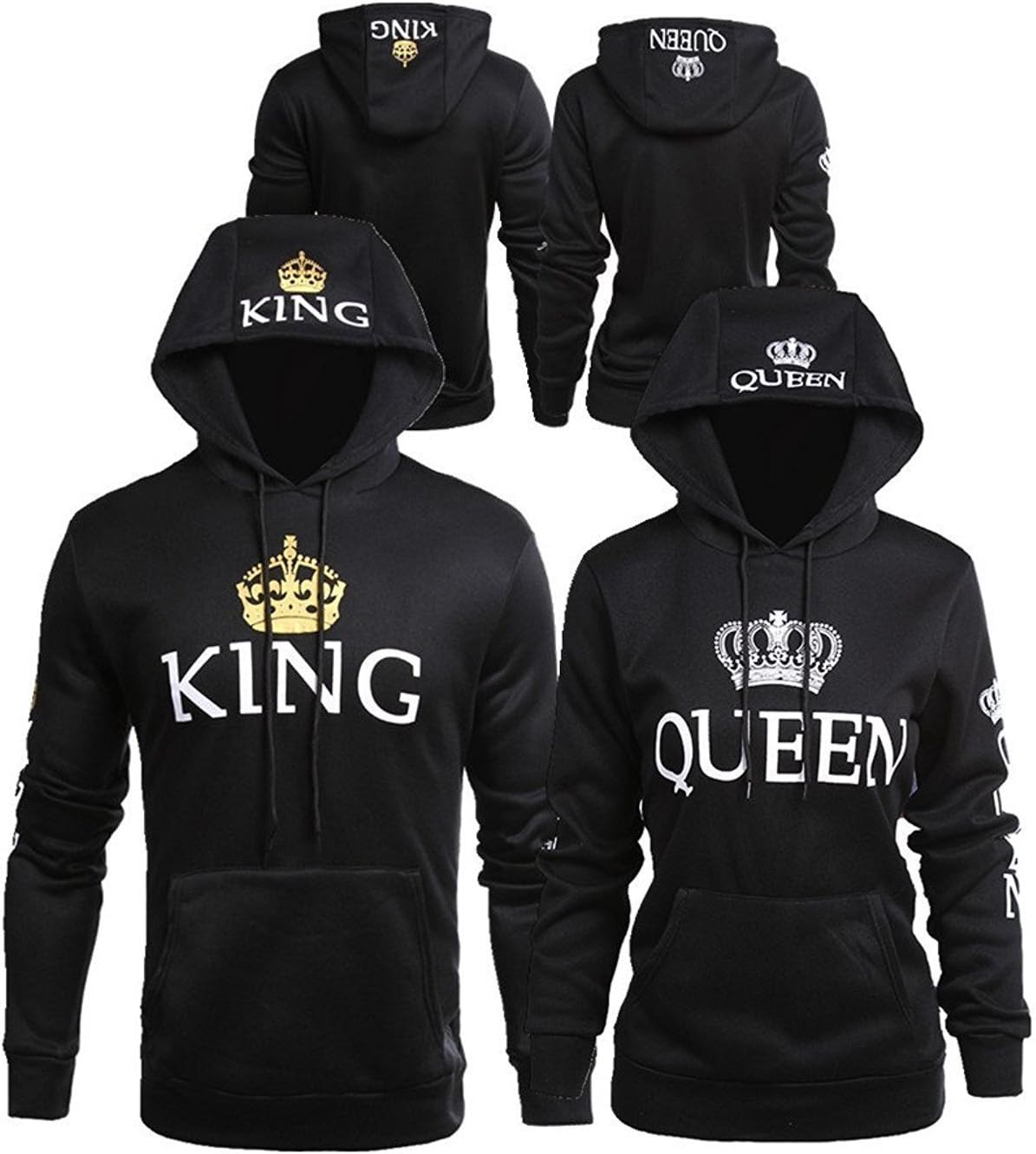 Matching Couple King and Queen His and Her Hooded Sweatshirt Pullover Hoodies