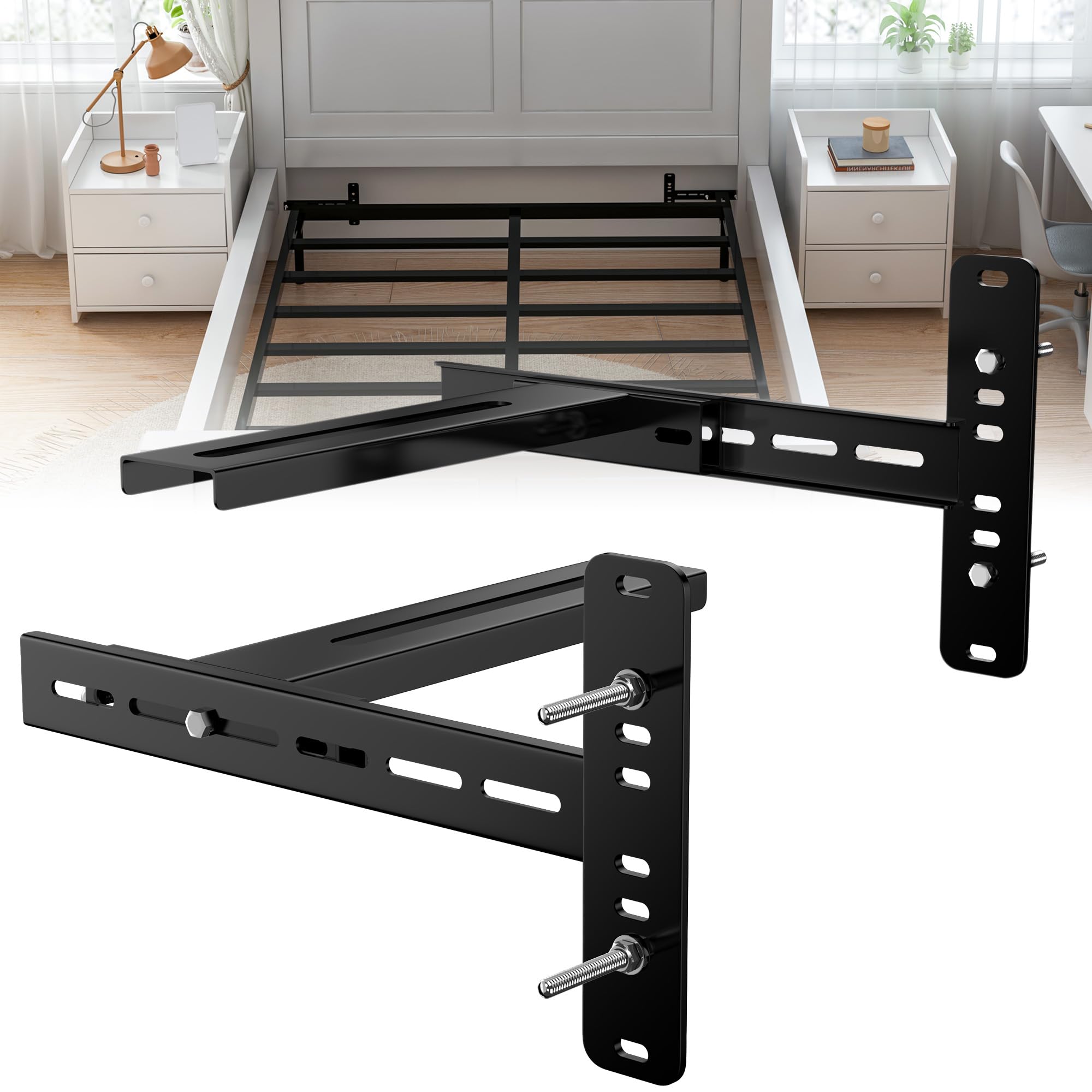 Photo 1 of Headboard Brackets for Metal Bed Frame Adjustable Bed Headboard Brackets with Footboard Extension Kit Fit Twin/Full/Queen/King 2Pc Solid Steel (Black)
