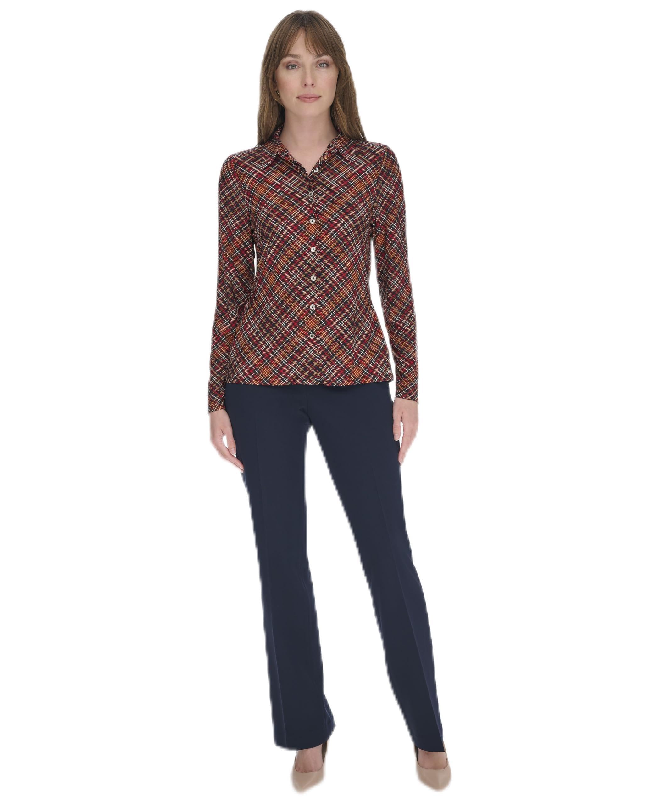 Tommy Hilfiger Women’s Long Sleeve Soft Button Front Work Blouse, Midnight Multi, X-Small