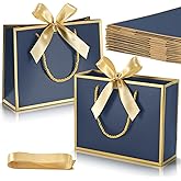 DOYIDE 12 Pcs Thank You Gift Bags with Handles, 9x7x3.1in Paper Gift Bags with Bow Ribbon, Blue Party Favor Bags for Any Birthday Wedding Baby Shower Bridesmaid Party Medium Gift Wrap Bags