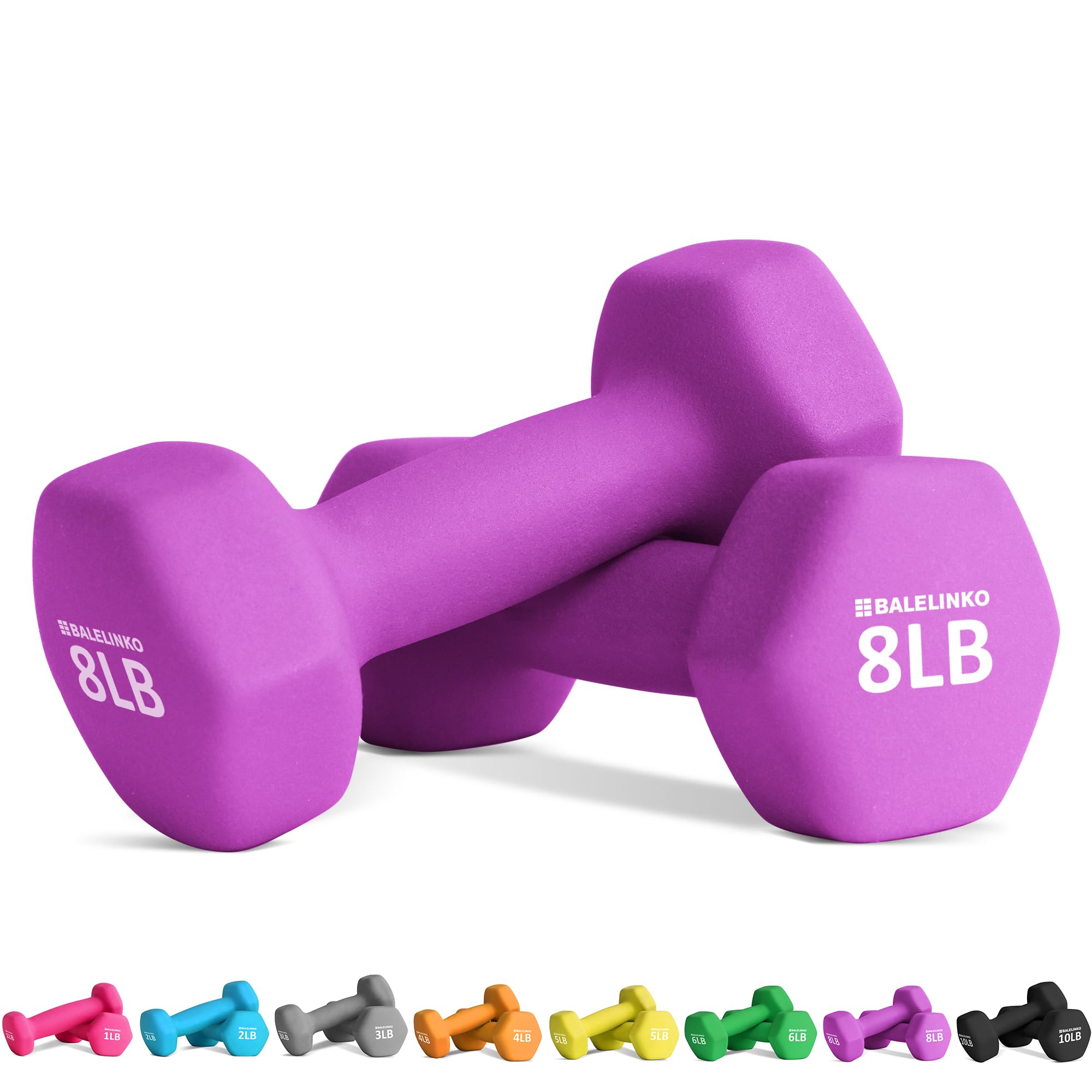 Balelinko Home Gym Equipment Workouts Strength Training Weight Loss Pilates Weights Yoga Sets Free Weights for Women, Men, Seniors and Youth, 8LB Purple, Pair Image