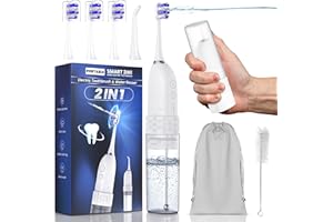 UNINGOPI Portable Water flosser with Electric Toothbrush, 2 in 1 Teeth Cleaning Kit, Electric Toothbrush and flosser Combo, Water Flosser for Travel and Home (White)