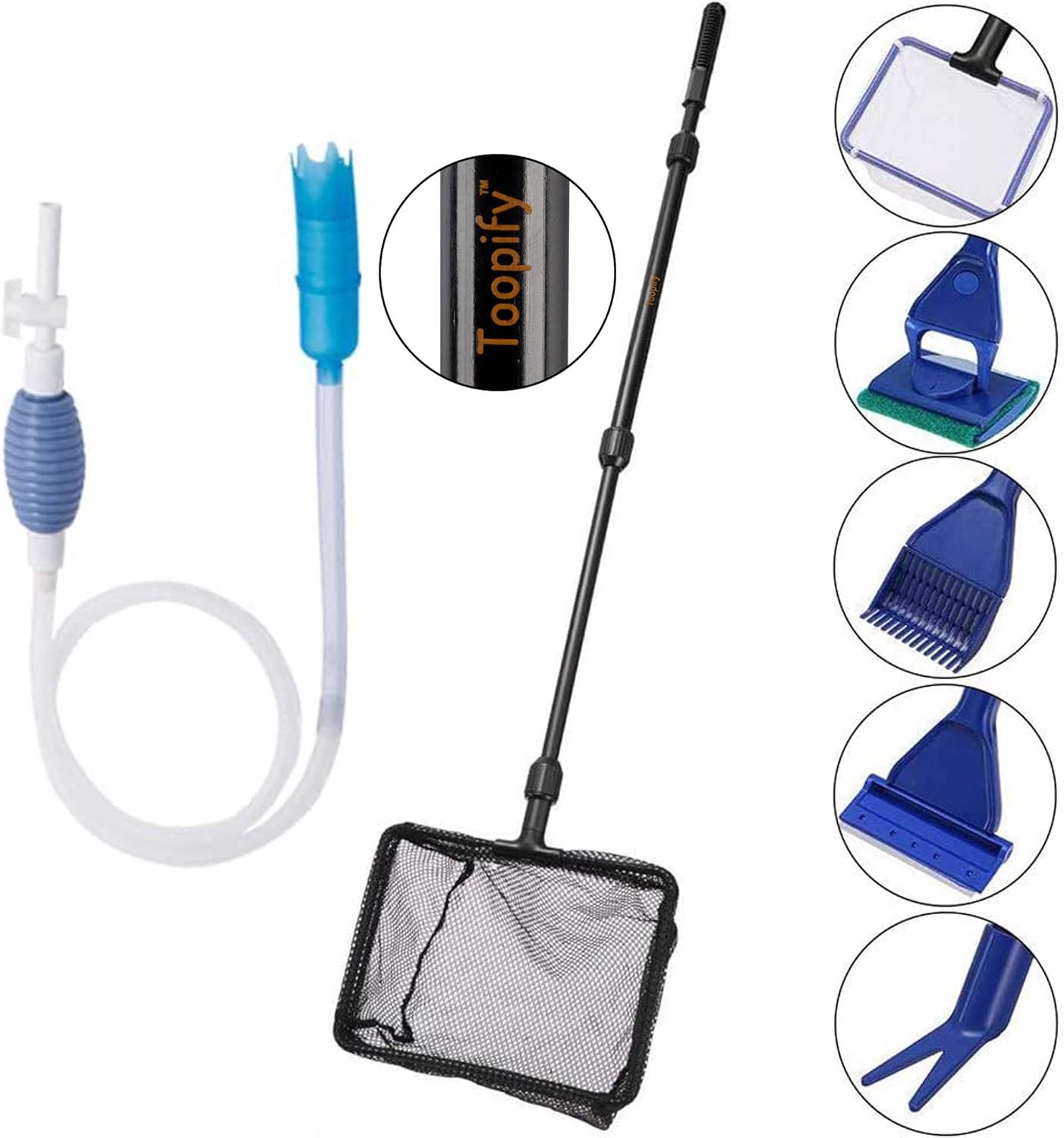 Toopify Aquarium Fish Tank Clean Tools, 6 in 1 Adjustable Cleaning Kit & Fish Tank Gravel