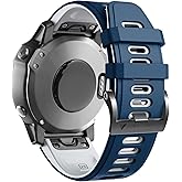 ANCOOL for Fenix 6X Pro Watch Band/Fenix 5X Watch Band/Fenix 7X Watch Band 26MM Silicone Watch Band for Fenix 8 51mm/6X/5X Plus/7X Pro(Dark Blue-White)