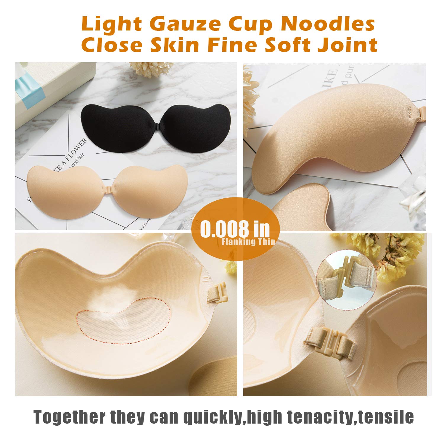 ROSE BRA Women Self Adhesive Strapless Bra Silicone Backless Sticky Bra Invisible Push Up Bra Beige