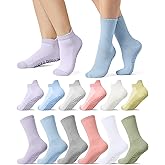 Cuffbow 12 Pairs Pilates Socks with Grips for Women Non-slip Yoga Grippy Socks for Barre Ballet Dance Workout Hospital