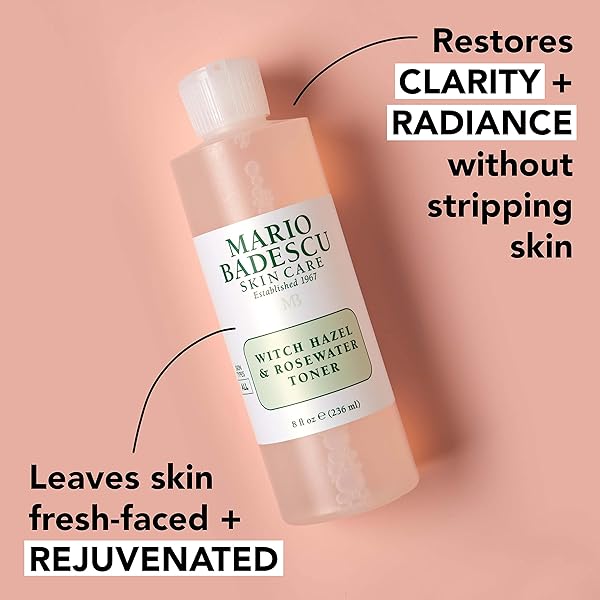 MARIO BADESCU WITCH HAZEL & ROSEWATER TONER FOR ALL SKIN TYPES |ALCOHOL FREE FACIAL TONER THAT CLARIFIES AND REJUVENATES |FORMULATED WITH WITCH HAZEL & ROSE EXTRACT| 8 FL OZ