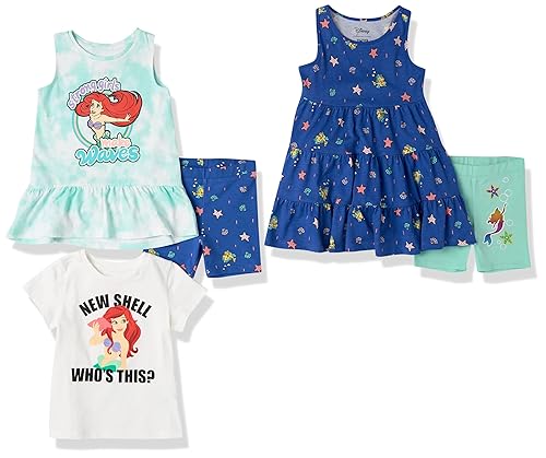 Amazon Essentials Disney | Marvel | Star Wars | Frozen | Princess Girls' Mix-and-Match Outfit Sets, Pack of 5, Mermaid/Sea Life, XX-Large