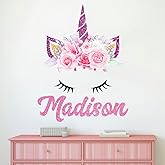 Personalized Girls' Unicorn Wall Decals - Nursery & Bedroom Decor - Custom Name Art Mural Vinyl Stickers