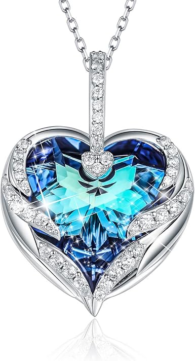 Amazon Com Simplgirl Angel Wing Love Heart Crystal Necklaces For Women Silvertone Pendant Necklace Blue Crystal Jewelry Gifts For Mother Wife Sister 18 2 Jewelry