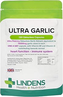 Lindens Cardio Knoblauch 15.000 mg 120 Geruchlose Kapseln 10, 500mcg Allicin pro Kapsel