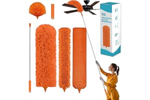 HOHOKY Cobweb Duster with Extension Pole,Cleaner Outdoor 110" Telescoping Extended Sspider Brush, Dusting Kit,Long Handle Reach for High Ceilings and Fans,Microfiber Webster Remover Tools Feather Dusters