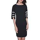 Karl Lagerfeld Women's 3/4 Sleeve Scuba Crepe Wear to Work Midi Dress