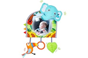 KOTY Baby Car Seat Toys - Mirror, Teether & Crinkle Paper - Rear Facing & Tummy Time - Fun Travel Toy