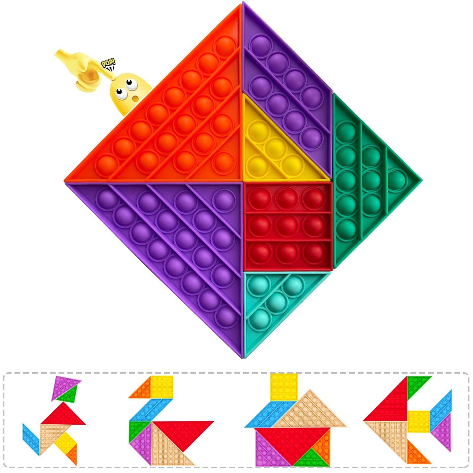 7 Pcs Push pop Bubble Fidget Sensory Toy,Silicone Tangram Puzzles,Push Pop Fidget Toys for Kids and Adults(Set of 7)(Colorful-1)