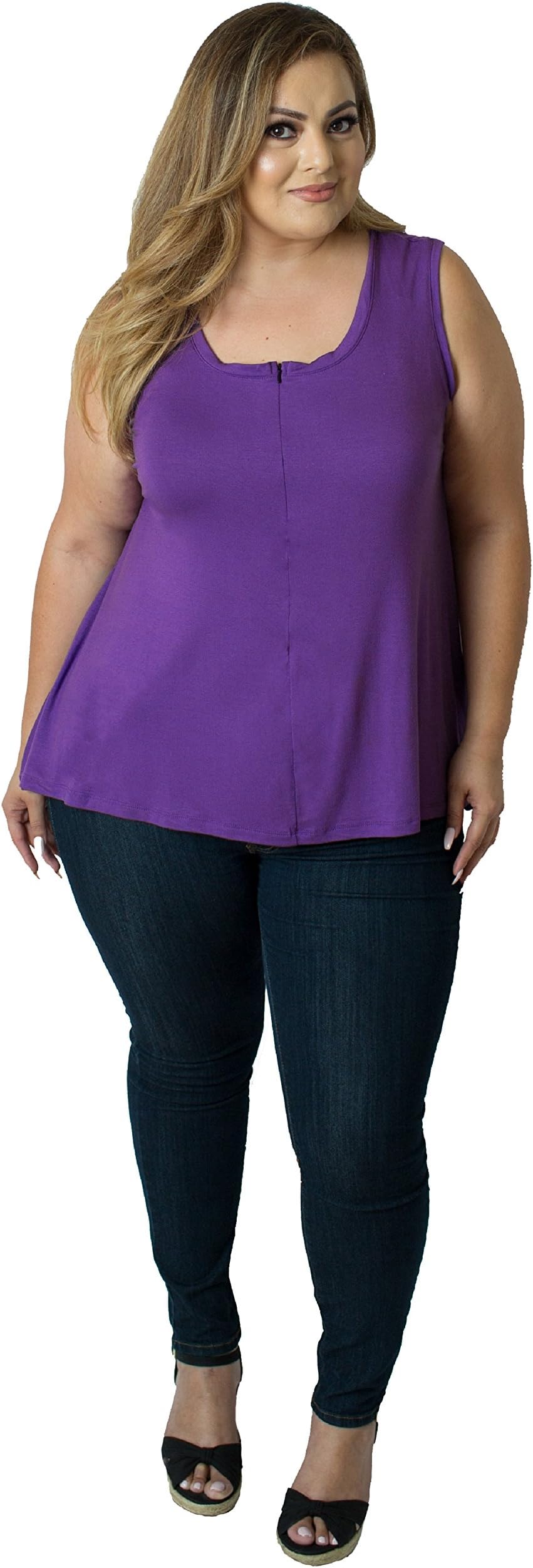 Udderly Hot Mama Curvy Plus Size 'Camille' Front Zip Nursing and Pumping Tank - Stylish, Simple and Discreet