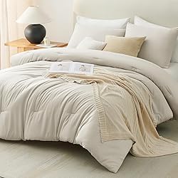 CozyLux Beige Comforter Set Full Size, 3 Pieces