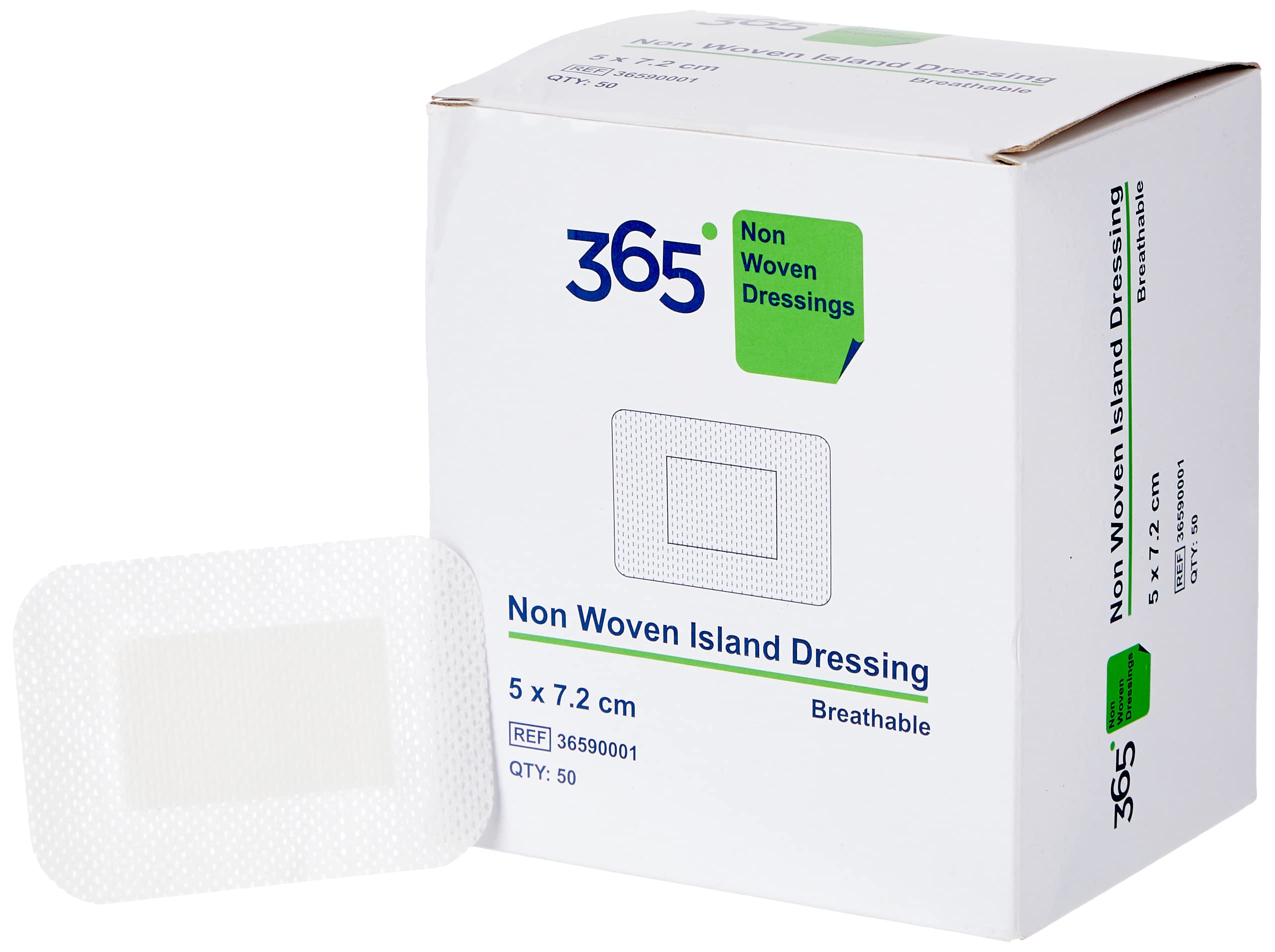 365 Non Woven Island Dressing 5 x 7.2 cm - Pack of 50 (Ref 36590001), Packaging may vary