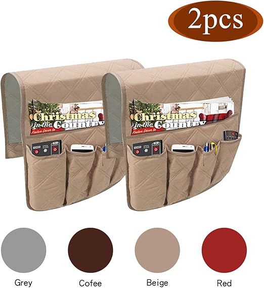 Ipad Eninfut 2 Pack Non Slip Couch Sofa Chair Armrest Organizer Magazines Book Tv Remote Control Holder 35x13 Inch Sponge 5 Pockets Armchair Caddy Smart Phone Beige Magazine Holders