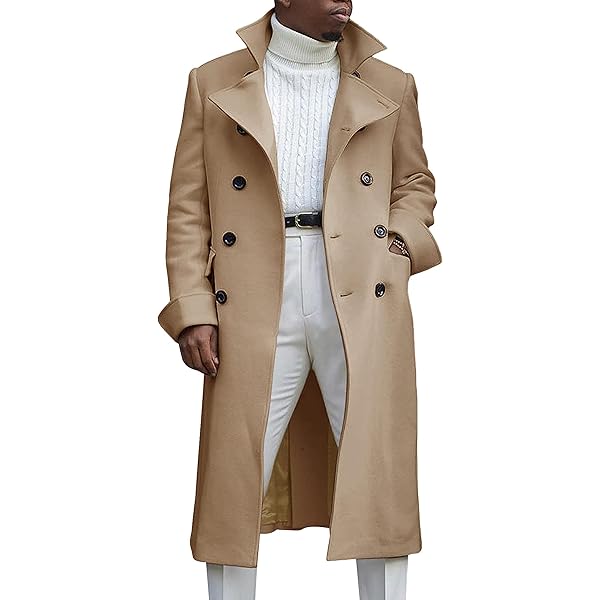 気まぐれお値下げ中　未使用タグ有　overcoat オフホワイト　定価59400 DGKaxiyaHM Men's Double Breasted Extra Long Coat Wool Blend