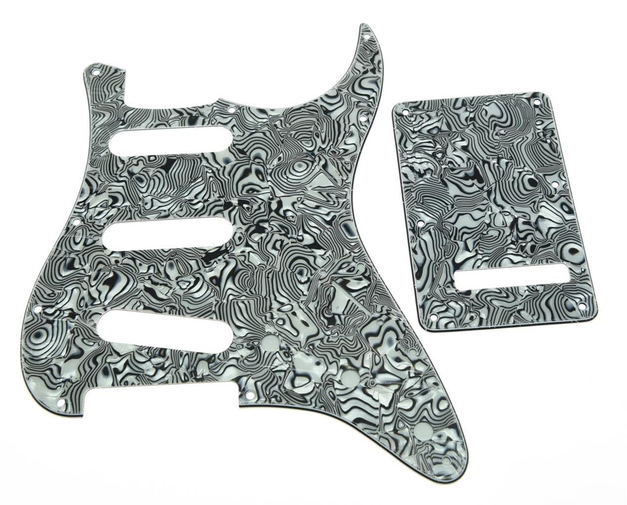 Photo 1 of KAISH 11 Hole ST/Strat Style Pickguard SSS Pick Guard with ST Back Plate Tremolo Trem Cover for USA/Mexico Stratocaster/Strat Black White Shell