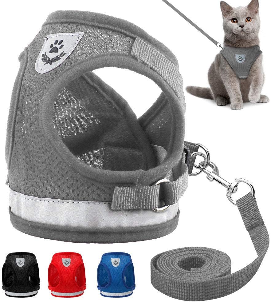 CINSKY Dog Harnesses and Leash for Small Dogs,Nylon Mesh Reflective Cat Harness Leash Set Kitten Puppy Dogs Vest Leads Pet Clothes (M, Red)