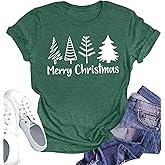 Merry Christmas Shirt for Women Christmas Tree Tees Tops Letter Xmas Tree Graphic Print Female T Shirt
