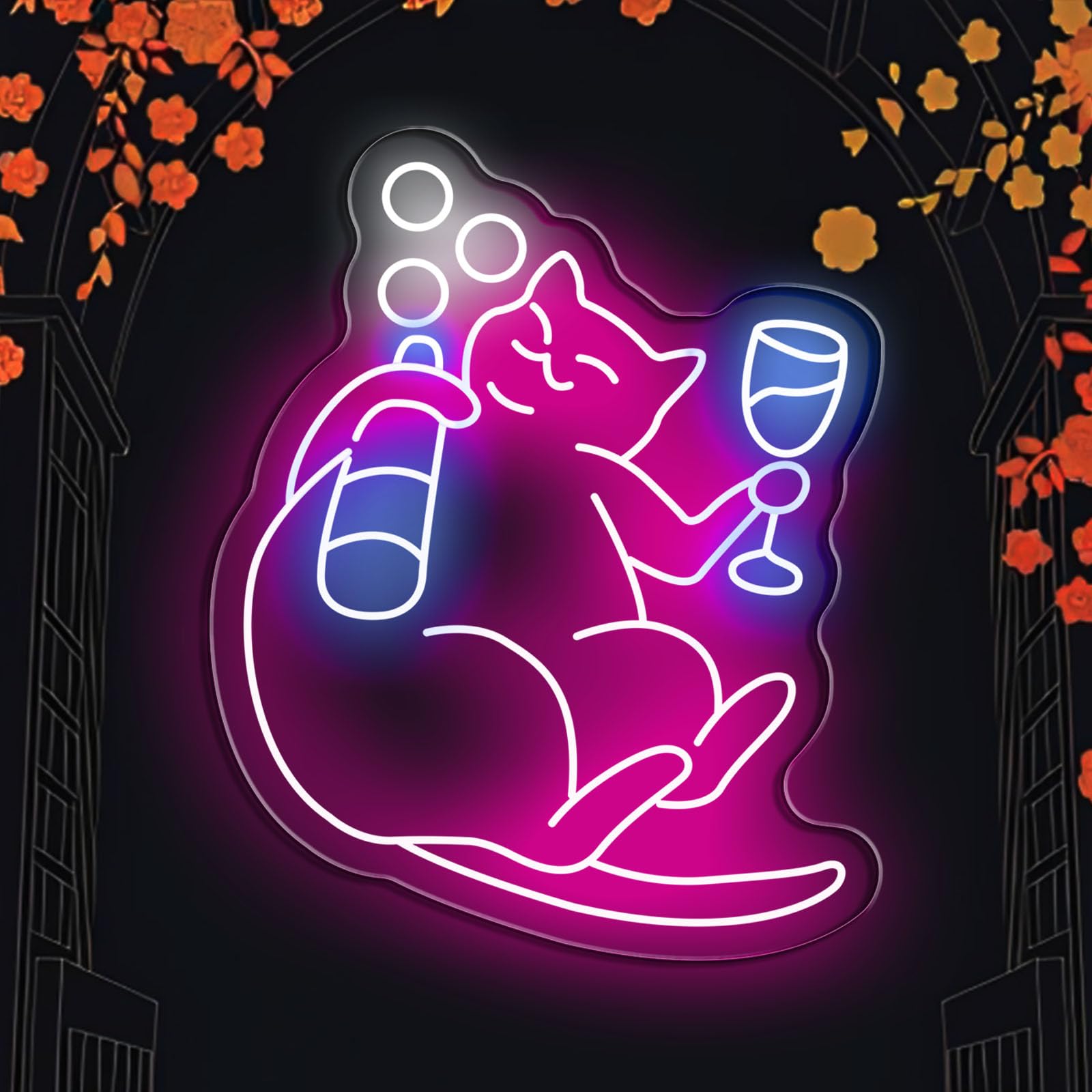 Photo 1 of ***LIGHT BROKEN*** Cat Beer Neon Sign for Wall Decor Funny Bar Neon Sign for Home Bar Game Room Man Cave Decor Cat Light Neon Beer Led Sign Pink Neon Light Up Signs for Bedroom Home Party(16.7in*13.4in)