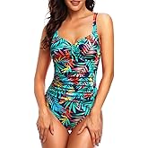 Tempt Me Women Ruched Slimming One Piece Swimsuits Tummy Control Vintage Bathing Suits