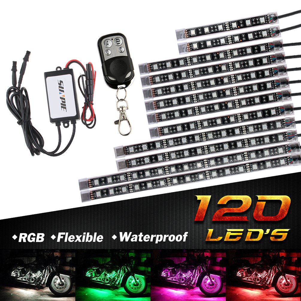 バイク汎用 RGB LEDテープライト MOTOSTAR バージョンアップ版 LEDテールランプ 12本セット 15色パターン 防水 5050SMD リモコン付き 日本語マニュアル付き商品画像