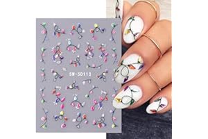 FBABFBUO Christmas Colorful Light Nail Art Stickers Decals 5D Embossed Winter Snowflake Nail Decals Glitter Xmas Tree Fireworks Wine Clock French Design Nail Art Supplies for Women New Year DIY Manicure Decor