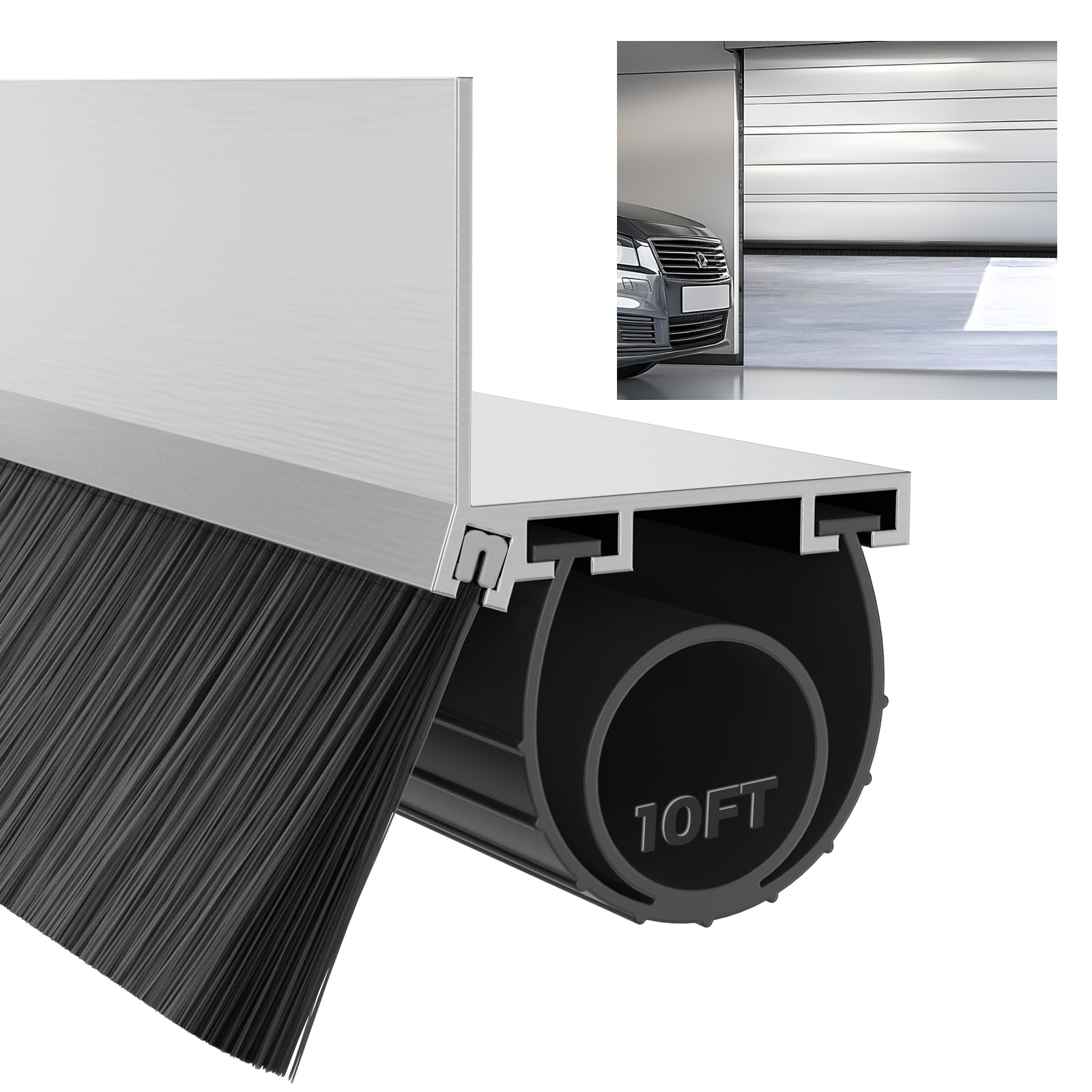 Photo 1 of BEAMNOVA 10Ft Universal Garage Door Bottom Seals Weatherproof Garage Door Seals Bottom Rubber with Brush and Aluminum Track Garage Door Seal Retainer U Shape+O Ring Bottom of Garage Door Rubber Seal