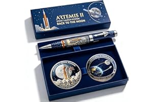 Artemis II Back to The Moon Mission Commemorative Pen with Coin, Rocket Astronaut Themed Ballpoint Pen for Space Lovers, Men,