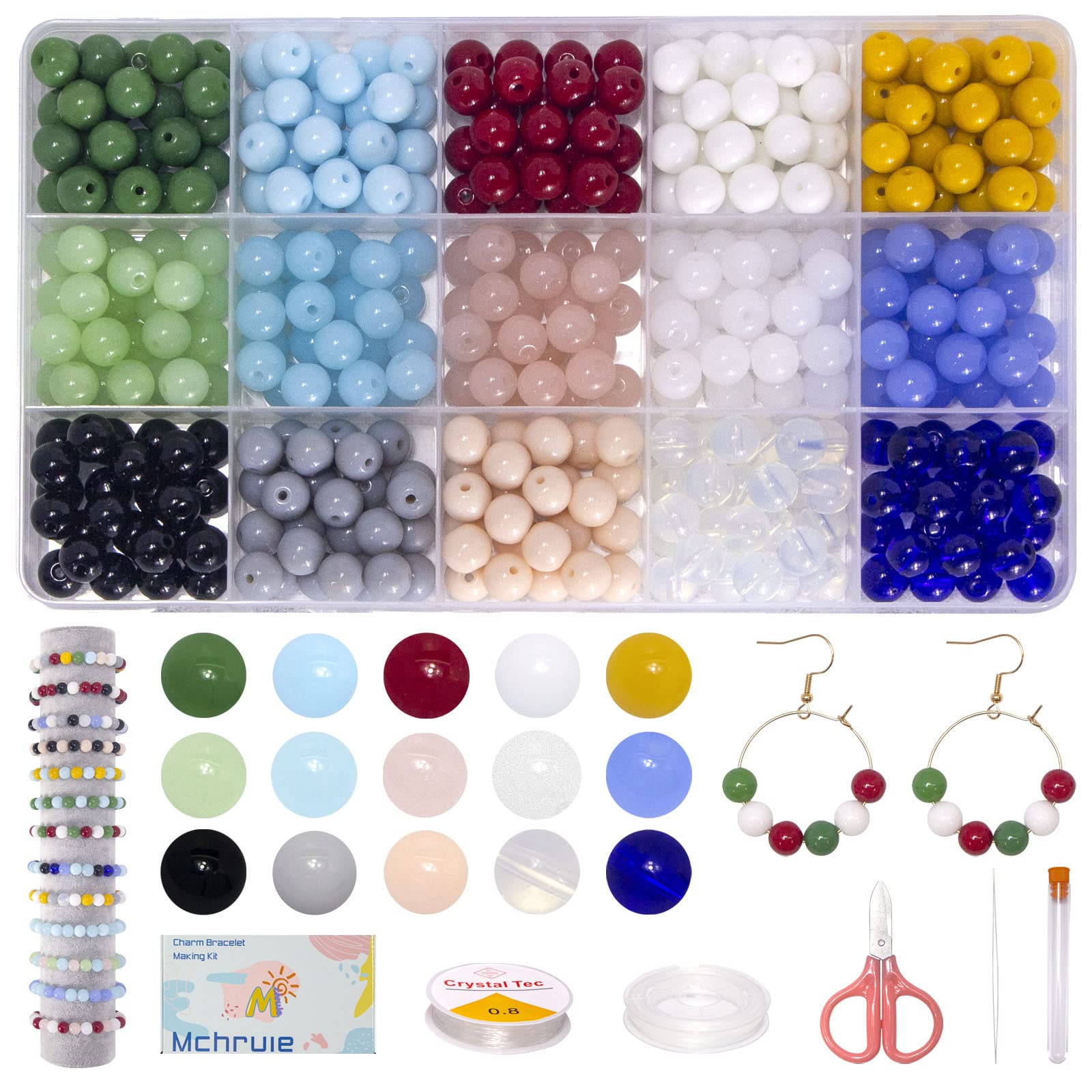 Mchruie Christmas Bracelet Making Kit with 375pc 8mm Round Clear Glass Beads for Jewelry Making - DIY Bracelet Kit for Adults and Teens