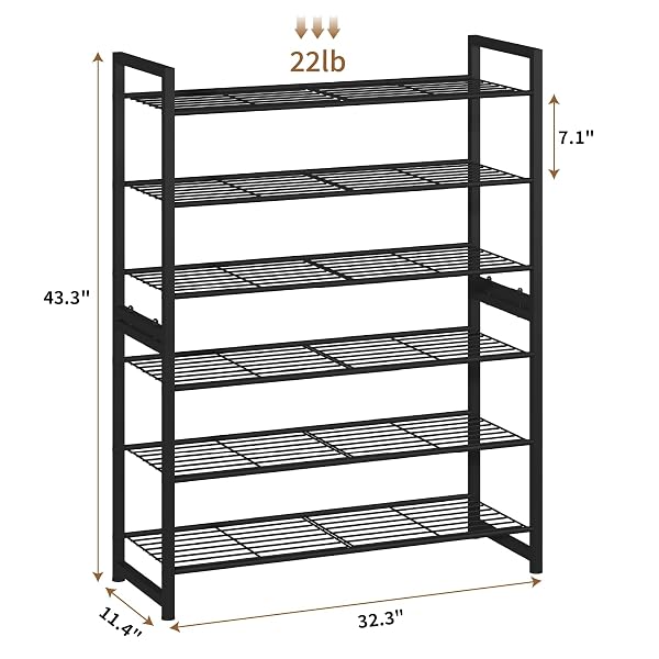 TIFFLOI STACKABLE SHOE RACK, 6 TIER METAL SHOES RACK STORAGE ORGANIZER,LARGE CAPACITY SHOE SHELF MAX HOLDS 30 PAIRS OF SHOES,STURDY AND STABLE, FOR CLOSET, ENTRYWAY,GARAGE，BLACK