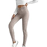 WDIRARA Women's Elastic Waist Leggings Ribbed Knit Casual Long Pants