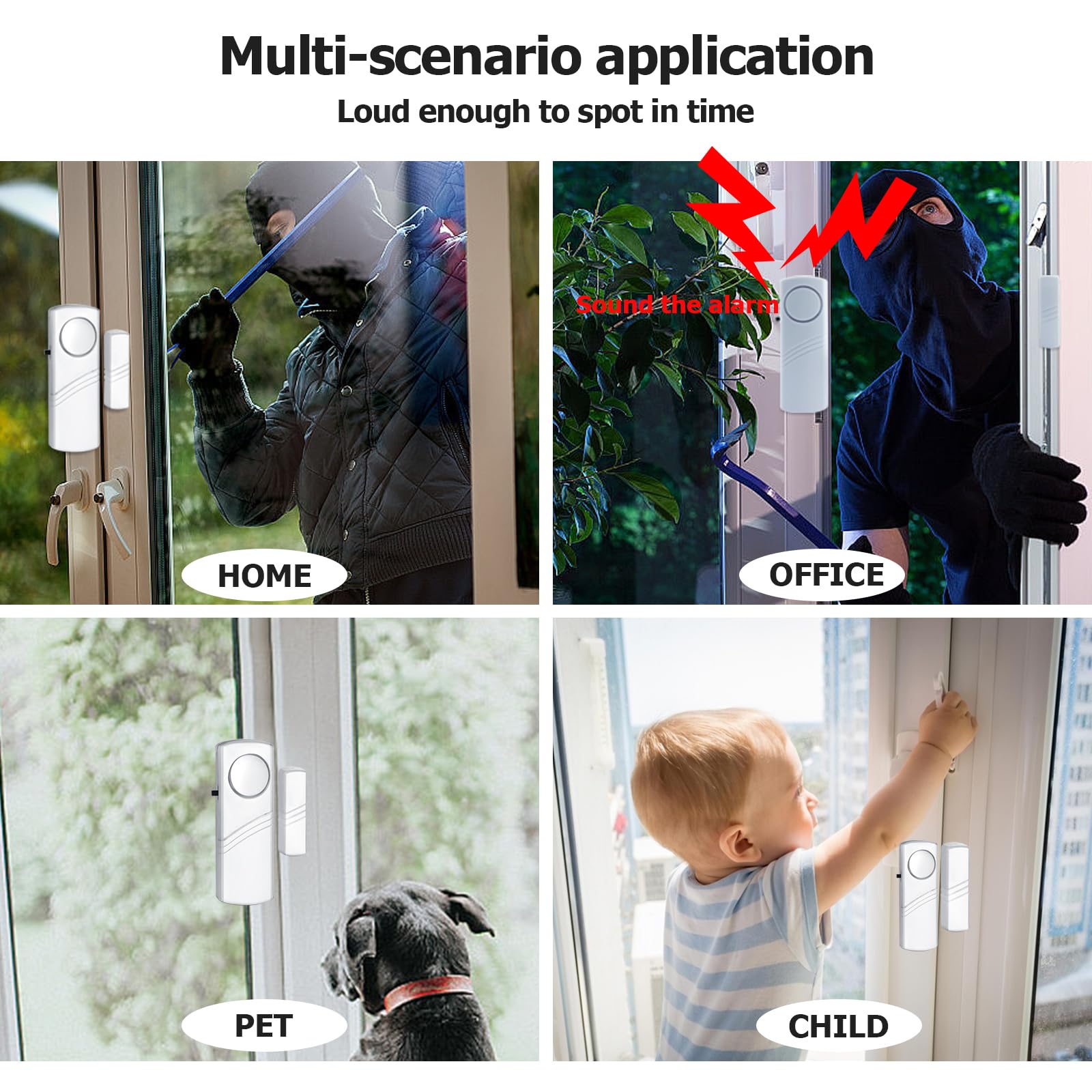 Security Door Window Alarm, Wireless Sensor Door Window Burglar Alarm, Door Alarms for Kids Safety, Easy Installation Doorbell Alarms for Office House Window Pool (4 Pack)