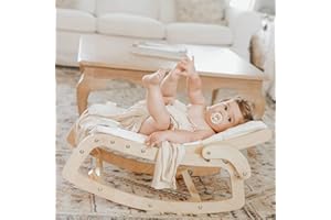 MALLIFY 3-in-1 Baby Bouncer, Convertible Wooden Rocker Chair, Adjustable Baby Recliner with Removable Cushion, Seat Belt and Booster for Infants to Toddlers, Beige